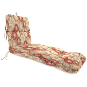74 in. x 22 in. Anita Scorn Grey Floral Rectangular Knife Edge Outdoor Chaise Lounge Cushion with Ties and Hanger Loop