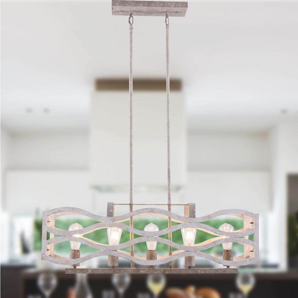 Oaks Aura Cormons French Country 5-Light Distressed White Kitchen Island Linear Pendant Chandelier -  FC4028-5W