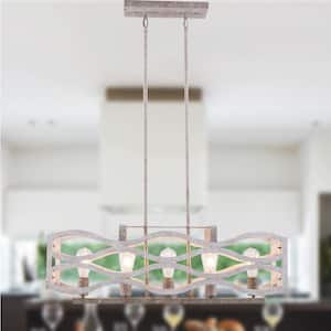 Cormons French Country 5-Light Distressed White Kitchen Island Linear Pendant Chandelier