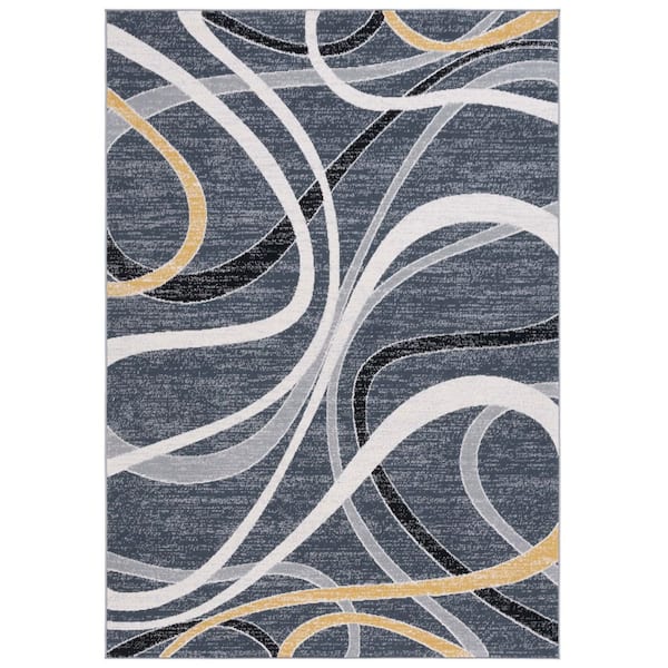 Odyssey 4 ft. x 6 ft. Black/Gray Gold Abstract Swirls Area Rug