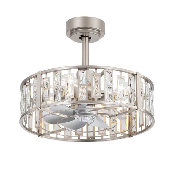 Breezary Augus 20 in. Indoor Satin Nickel Caged Ceiling Fan with Crystal Light Kit and Remote Control Included