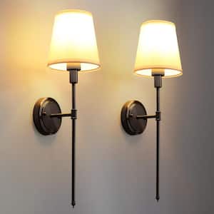6.3 in. 1-Light Black Industrial Wall Sconce with White Fabric Shade for Bedroom Bathroom(2 Pack)
