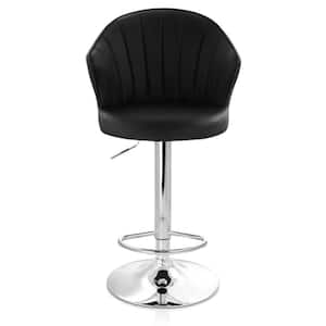 35 in Black and Chrome Shell Back Faux Leather Bar Stool with Adjustable Height (Set of 2)