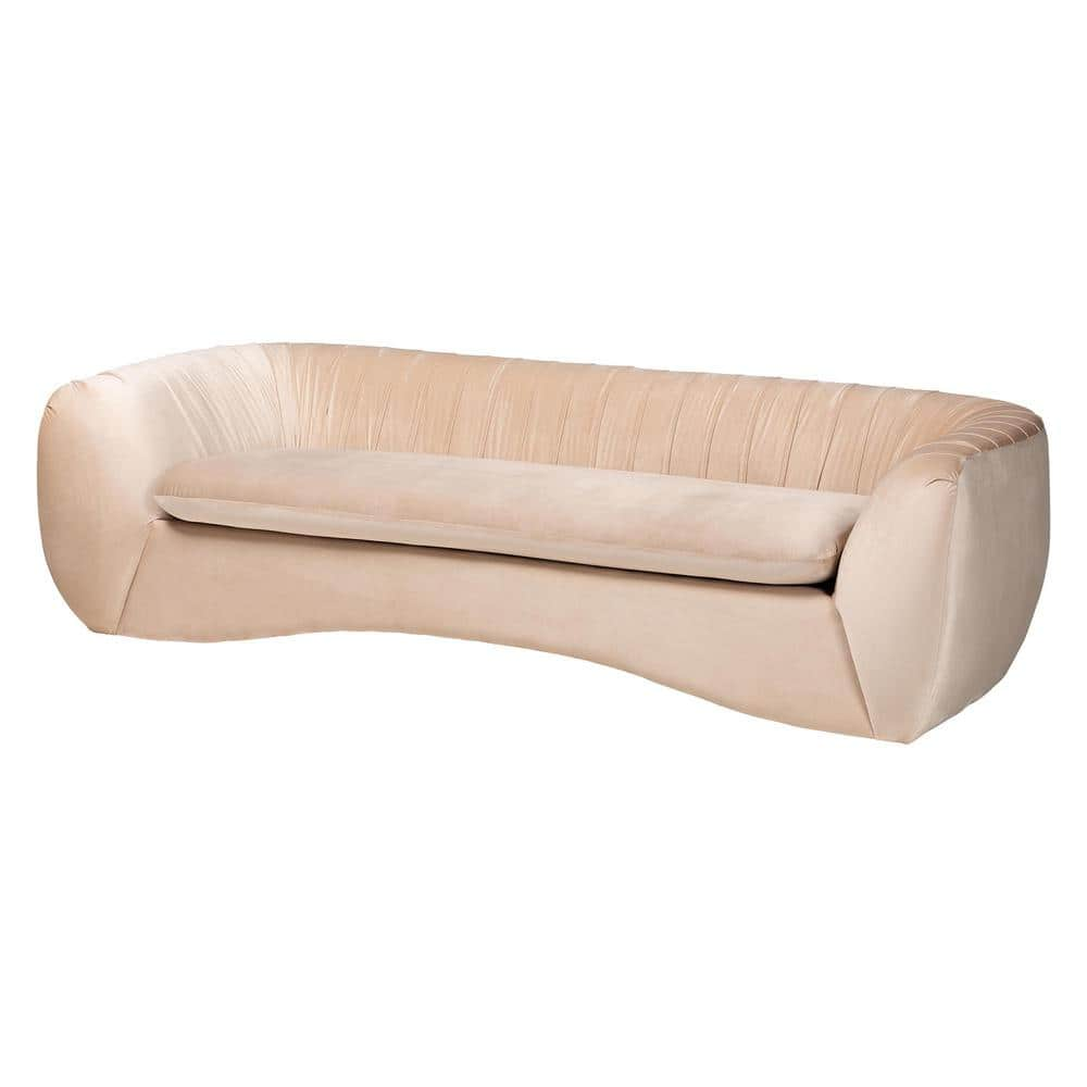 Adanna 89.4 in. Wide Round Arm Fabric Rectangle Sofa in. Champagne Beige -  Baxton Studio, 248-13617-HD