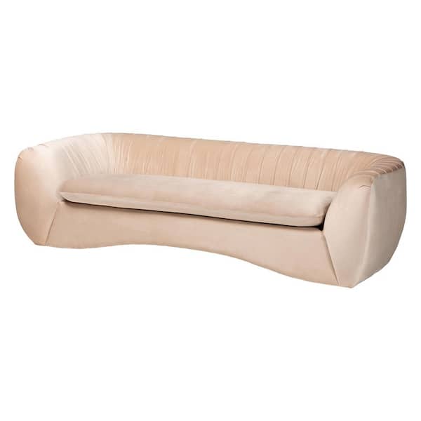 Baxton Studio Adanna 89.4 in. Wide Round Arm Fabric Rectangle Sofa in. Champagne Beige