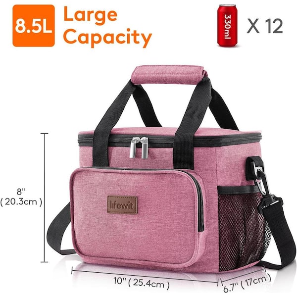 9 qt. Medium Insulated Lunch Box Soft Cooler Tote Bag for 12 Can in Pink