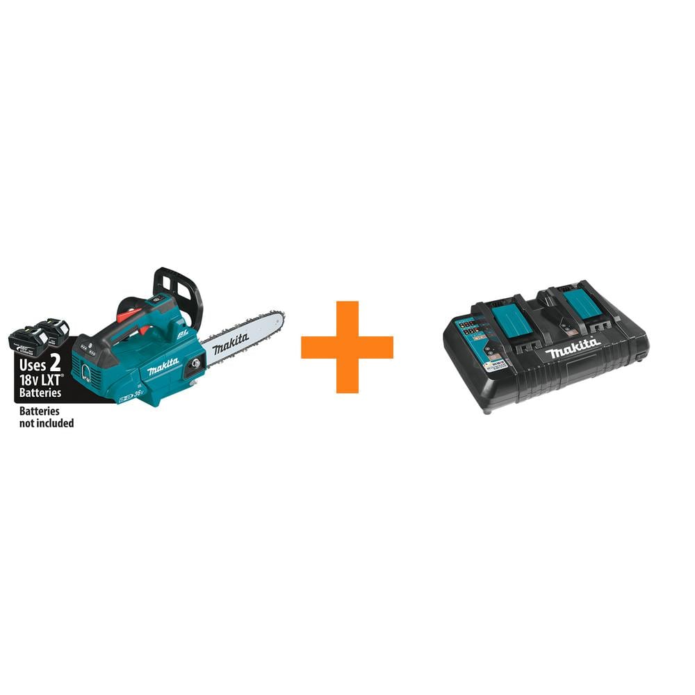 14 in. 18-Volt X2 (36-Volt) LXT Lithium-Ion Brushless Top Handle Chain Saw with Bonus 18V Dual Port Rapid Charger -  Makita, XCU08Z-DC18RD