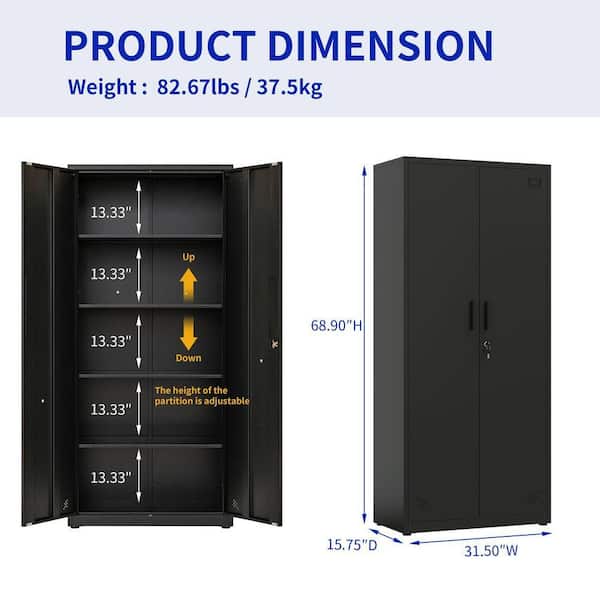 CSC DECOR INC Black Metal Storage Cabinet with 2-Doors and 4