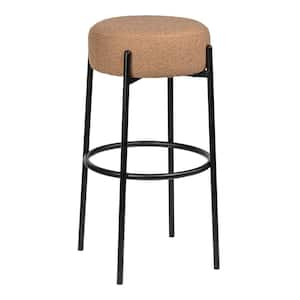 Paola 30 in. Modern Minimalist Round Backless Metal/Boucle Cushioned Bar Stool, Brown/Black