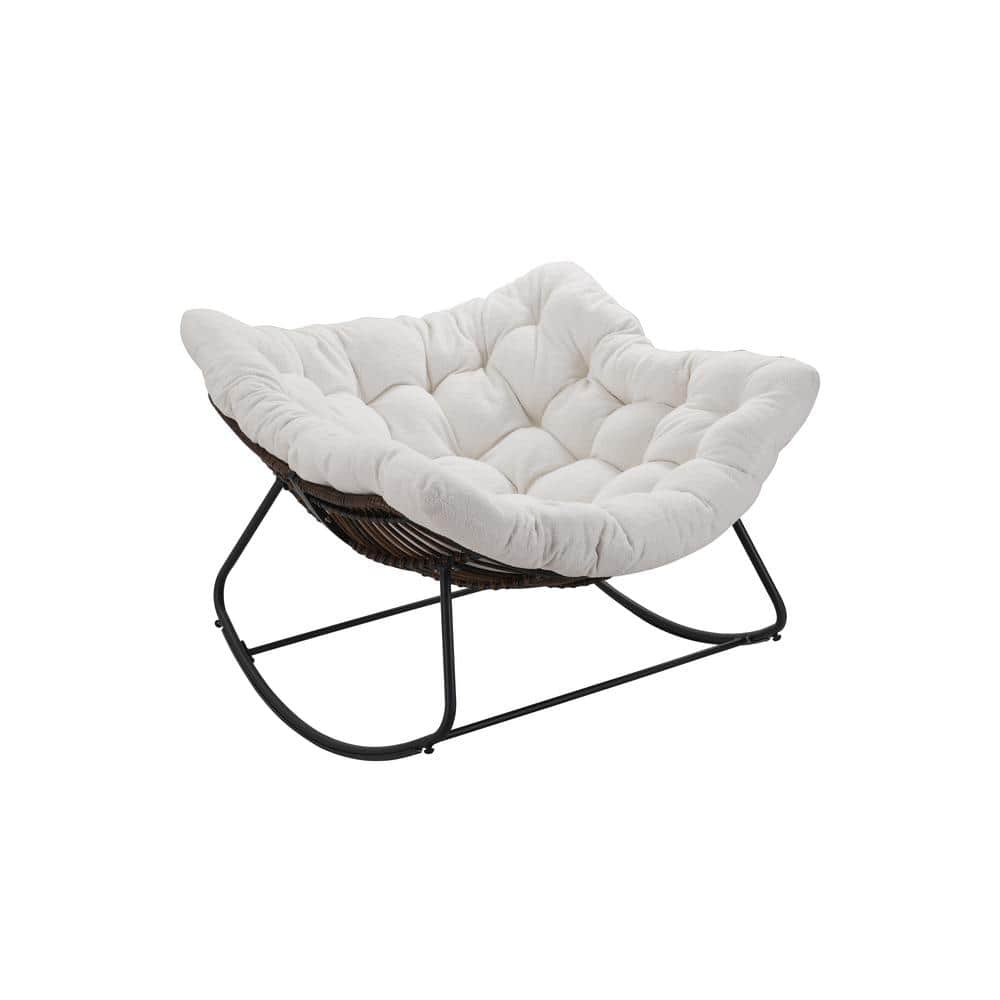1-Piece Metal Gray Rattan Rope Club Outdoor Rocking Chair