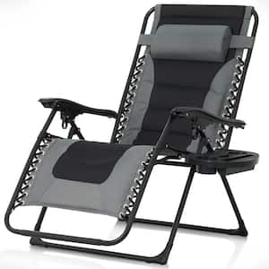 Gray Zero Gravity Lounge Chair with Thick Padded Cushion, Premium Folding Reclining Chair with Side Tray and Cup Holder