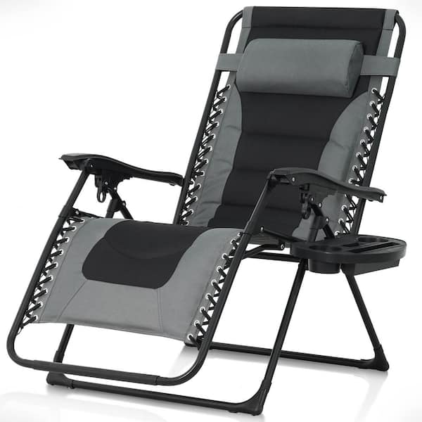 CAPHAUS Gray Zero Gravity Lounge Chair with Thick Padded Cushion, Premium Folding Reclining Chair with Side Tray and Cup Holder