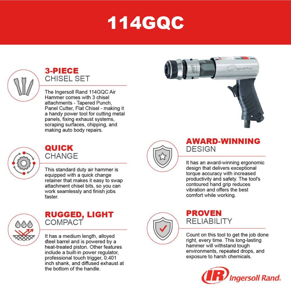 Quick-Swap 2.625" Stroke Alloyed Steel Air Hammer with Chisels