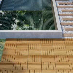 12 in. x 12 in. Square Acacia Wood Interlocking Flooring Deck Tiles Stripe Pattern Patio in Brown(Pack of 30 Tiles)