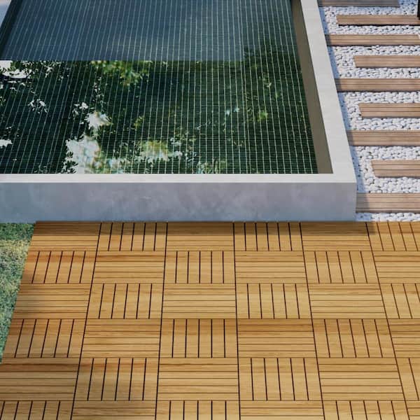 12 in. x 12 in. Square Acacia Wood Interlocking Flooring Deck Tiles Stripe Pattern Patio in Brown(Pack of 30 Tiles)