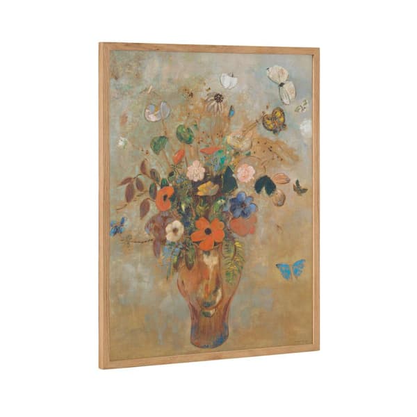 Kate and Laurel Gallery ODILON REDON 1905 Still Life with Flowers by Natural Framed Art Print 16 in. x 20 in.