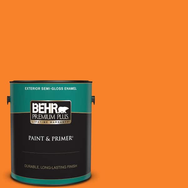 BEHR PREMIUM PLUS 1 gal. #S-G-270 Summer Citrus Semi-Gloss Enamel Exterior Paint & Primer