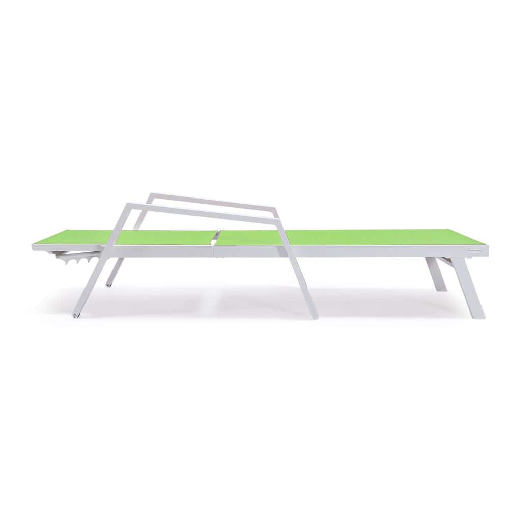 Green Aluminum Patio Chaise Lounge Chair with Armrests