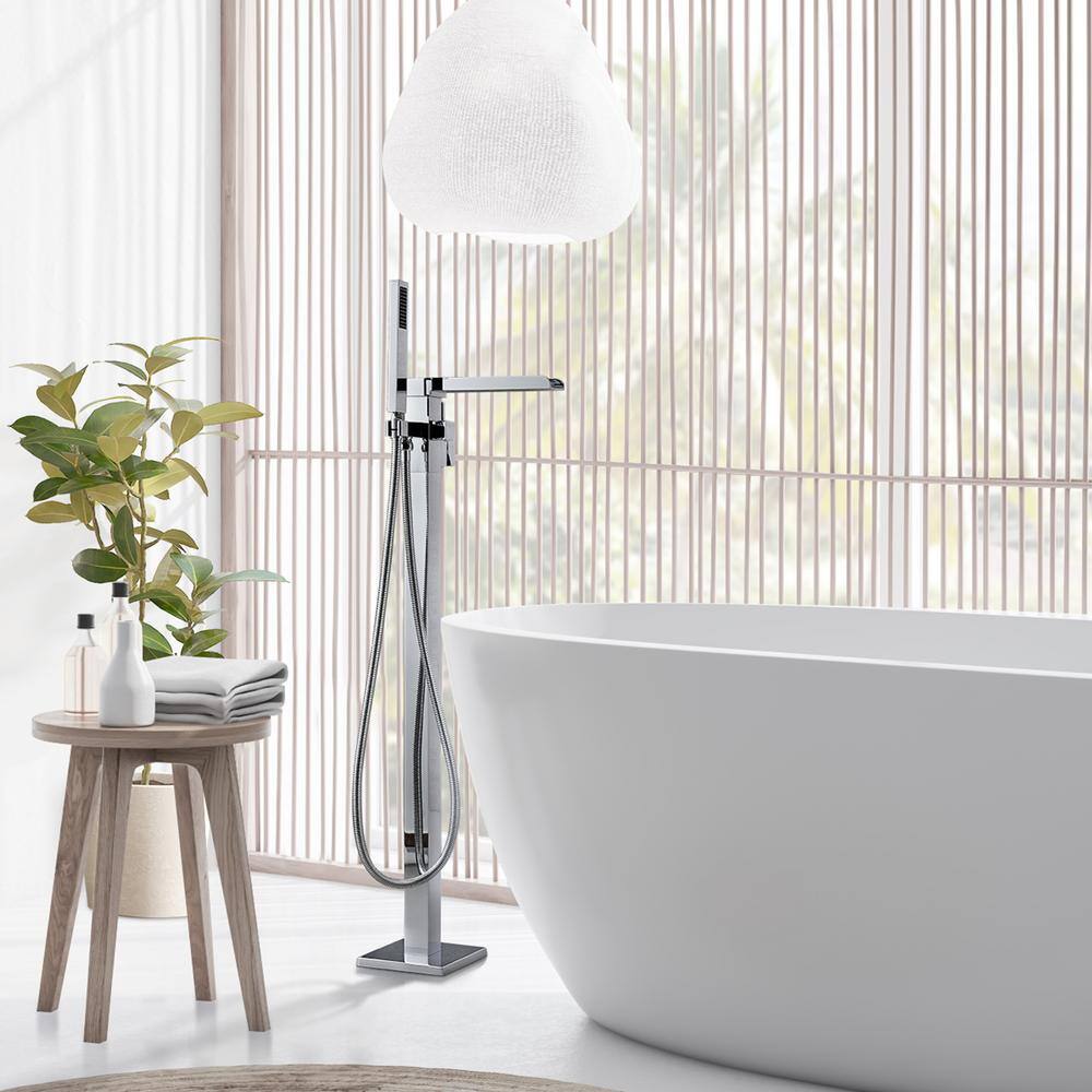 Polished Chrome Freestanding Tub Faucet with Hand Shower