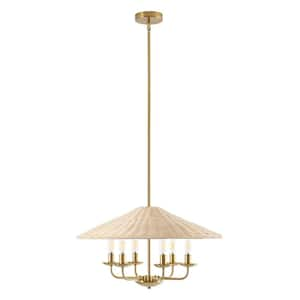 24 in. 6-Light Beige Woven Rattan Chandelier