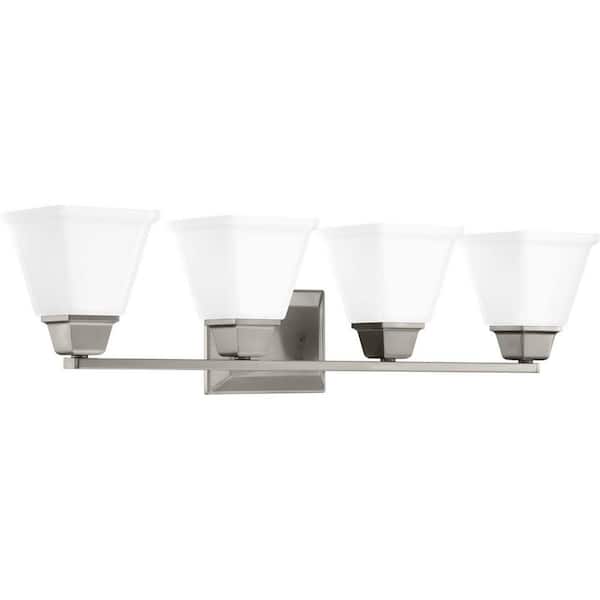 Progress Lighting Clifton Heights Collection 4-Light Brushed Nickel Etched Glass Craftsman Bath Vanity Light