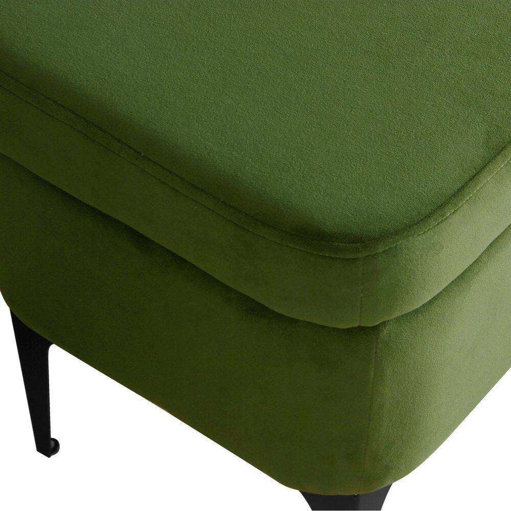 Modern Glamorous Green Velvet Storage Bench with Matte Black Legs