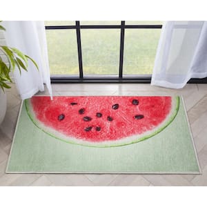 Apollo Half Watermelon Modern Printed Red Lime 2 ft. x 3 ft. Area Rug