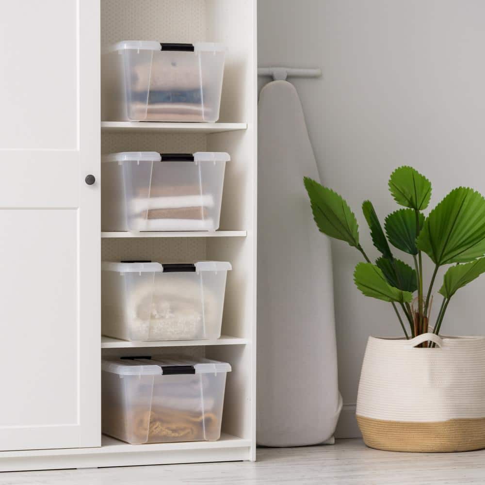 Clear Stackable Plastic Storage Bins with Latching Lids, 45 Qt, Set of 4