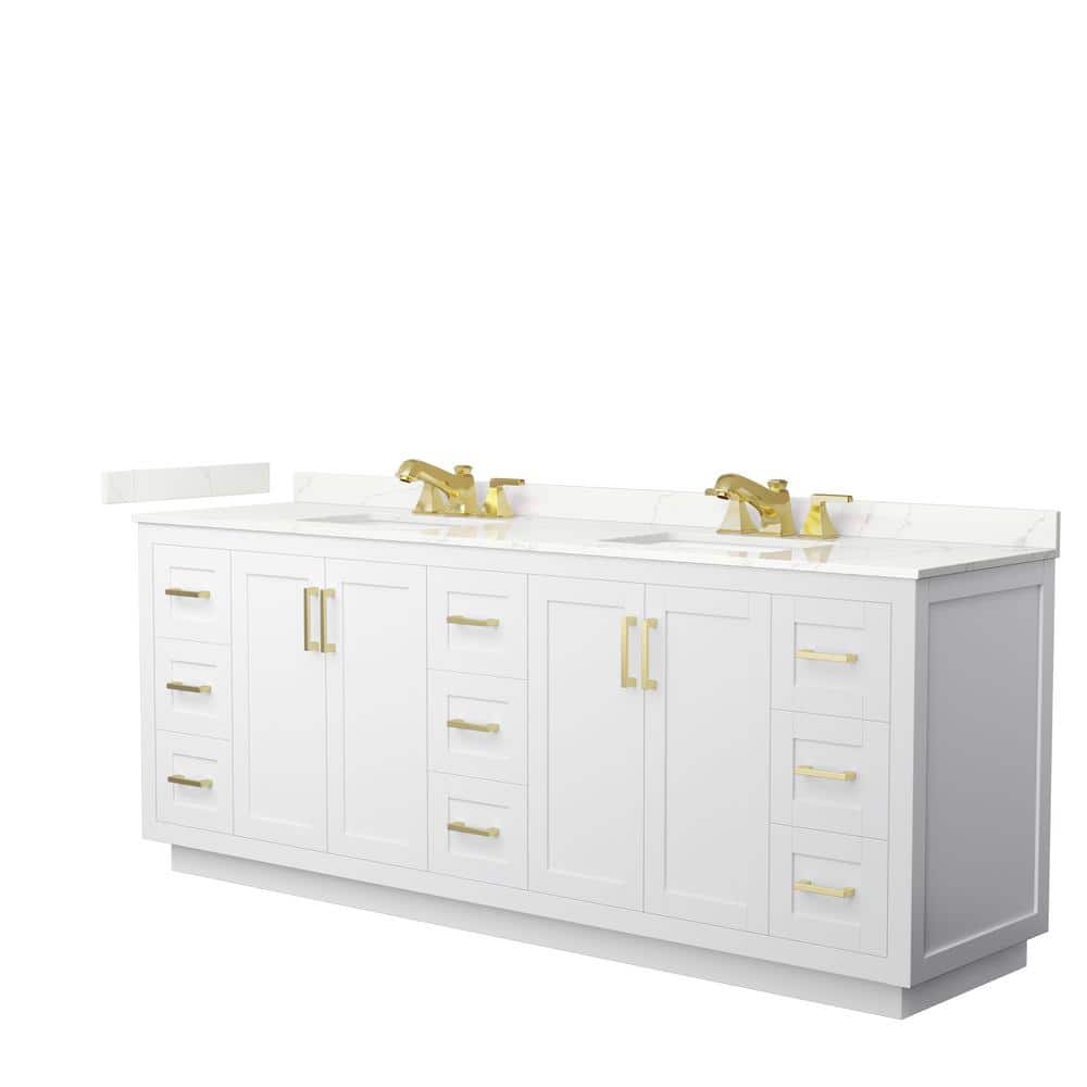 Wyndham Collection Miranda 84 in. W x 22 in. D x 33.75 in. H Double Bath Vanity in White with Giotto Quartz Top, White with Brushed Gold Trim -  840193363878