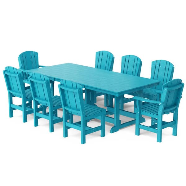 Wildridge Heritage Aruba Blue 9-Piece Plastic Outdoor Patio Dining Set