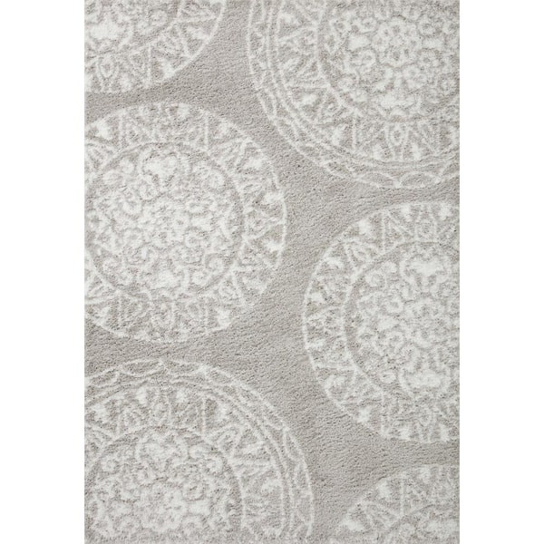 LOLOI II Bliss Micro Shag Grey/White 7 ft. 10 in. x 10 ft. Modern Area Rug