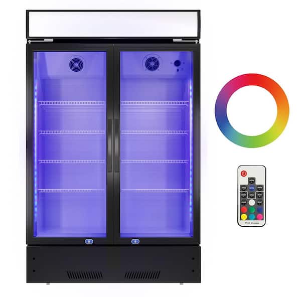 38 in. 17.1 cu. ft. Commercial 2-Glass Door Reach-In Refrigerator in Black with LED Lighting, ETL Approved