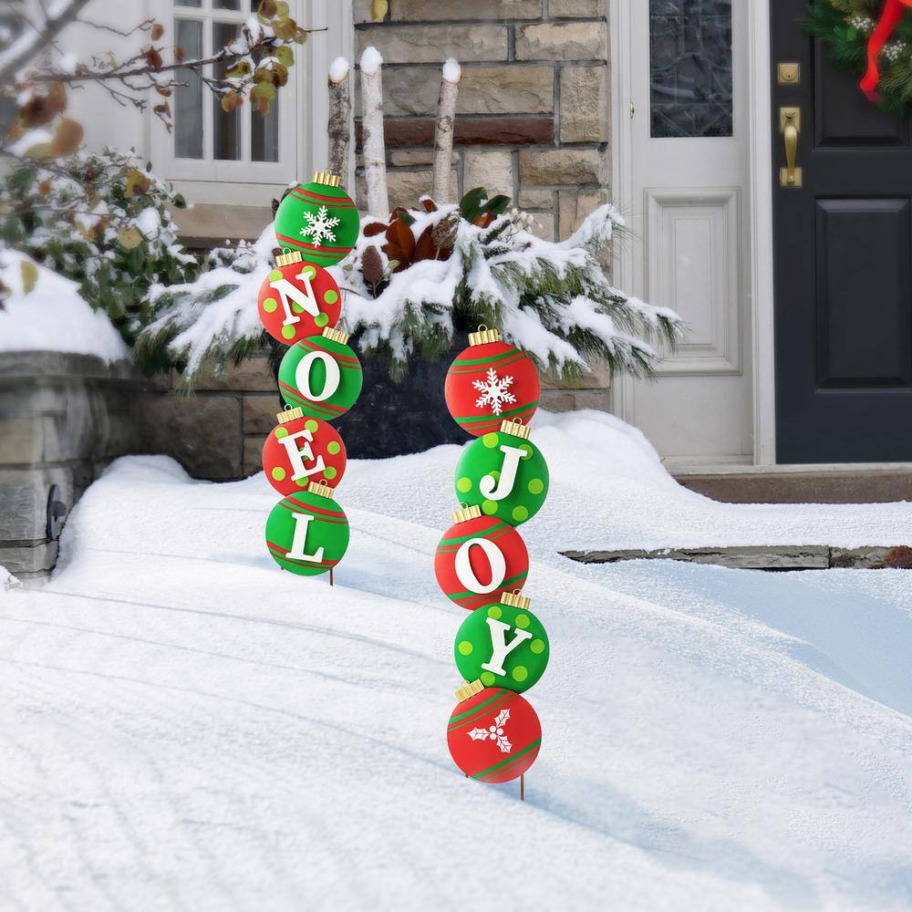 42.25" Red and Green Metal Joy Ornament Yard Stake