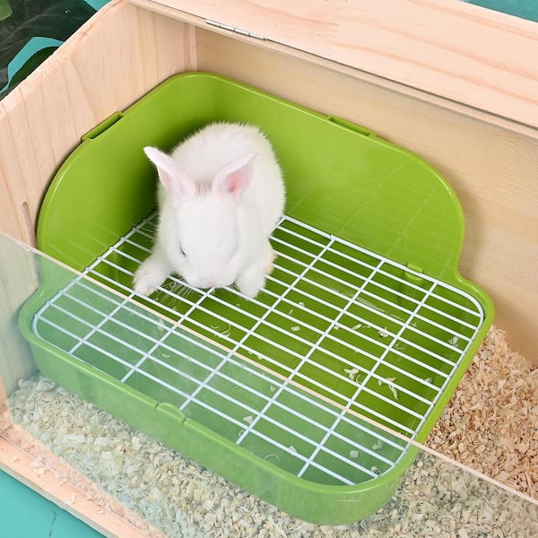 SenQWFa Green Rabbit Litter Box Toilet, Plastic Square Cage Potty
