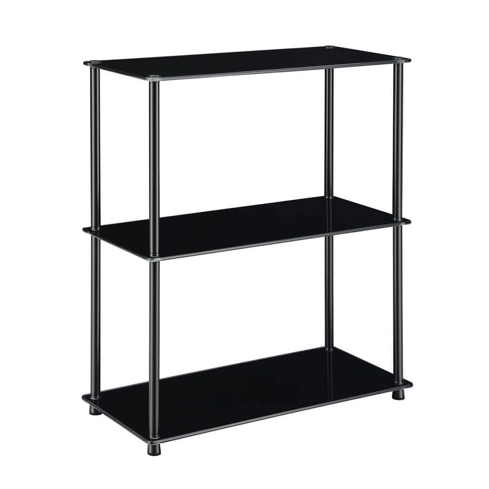 Black Glass 3-Shelf Bookcase with Stainless Steel Legs