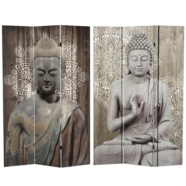 RED LANTERN Stone Buddha 6 ft. Printed 3-Panel Room Divider