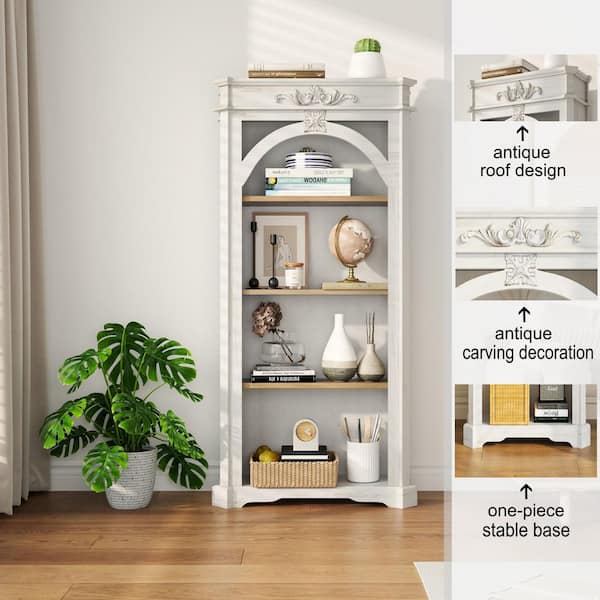 65 in. Tall Antique White MDF 4-Shelf Standard Bookcase SY-BK0317
