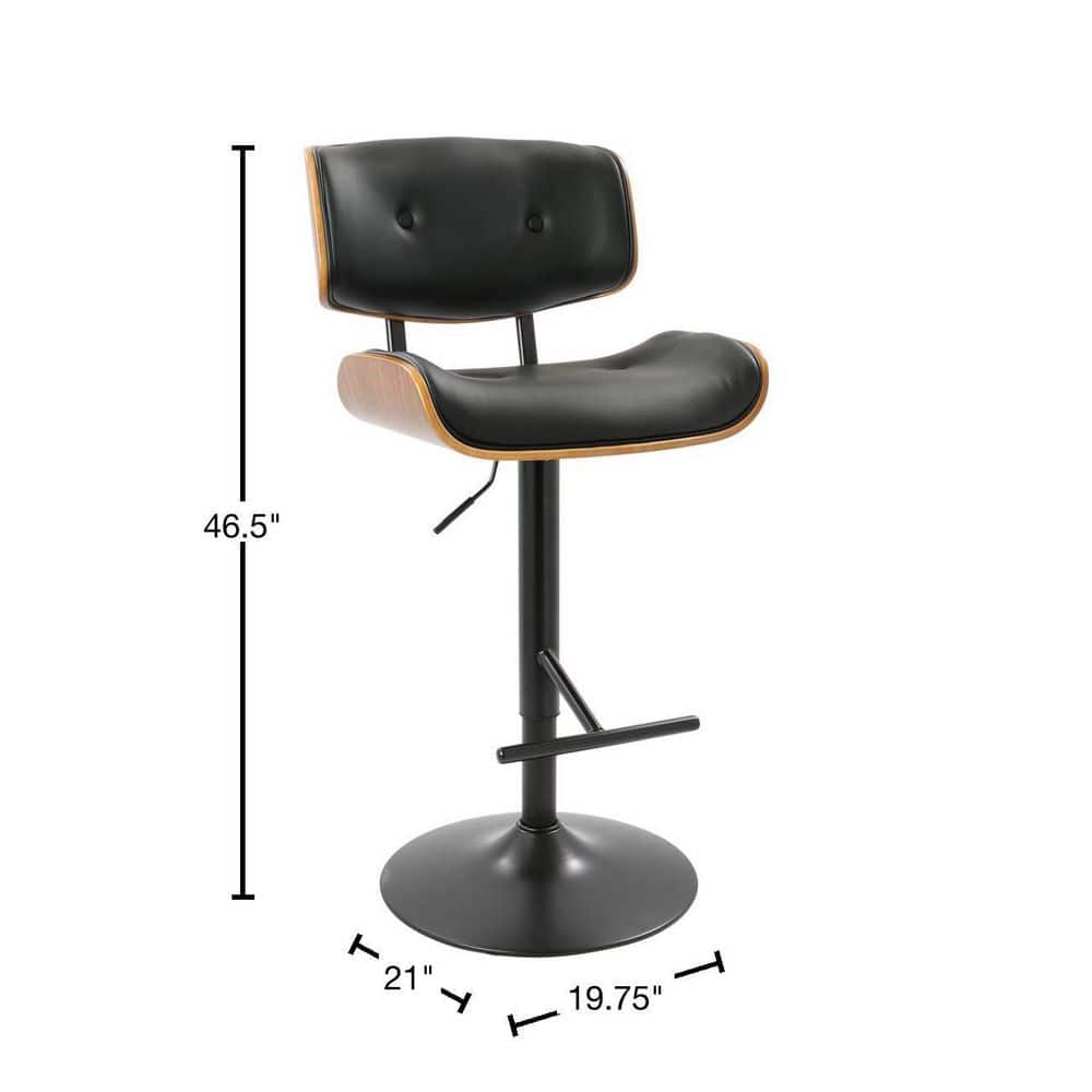 Lombardi Contemporary Swivel Barstool in Walnut & Black Leather