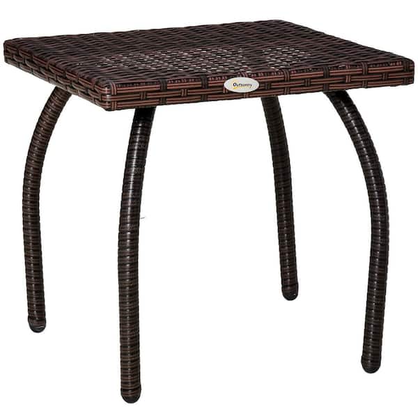 Outdoor PE Wicker Side Table, Small Square Rattan End Table, All-Weather Material Coffee Table, Brown