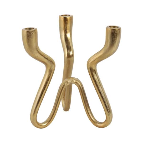 10 in. Gold Metal Abstract Loopy 3-Taper Candle Holder