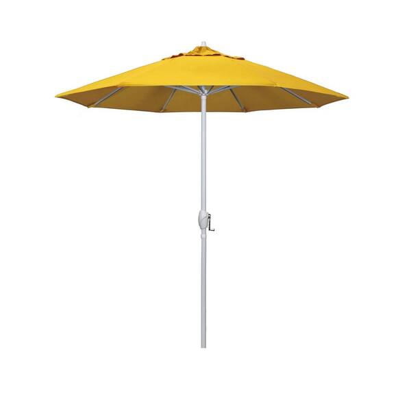 California Umbrella 7.5 ft. Matted White Aluminum Market Patio Umbrella Auto Tilt in Sunflower Yellow Sunbrella