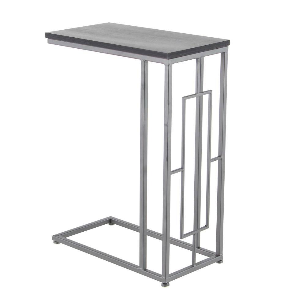 C-Shaped Solid Rectangle Black and Gray Wood & Metal Accent Table