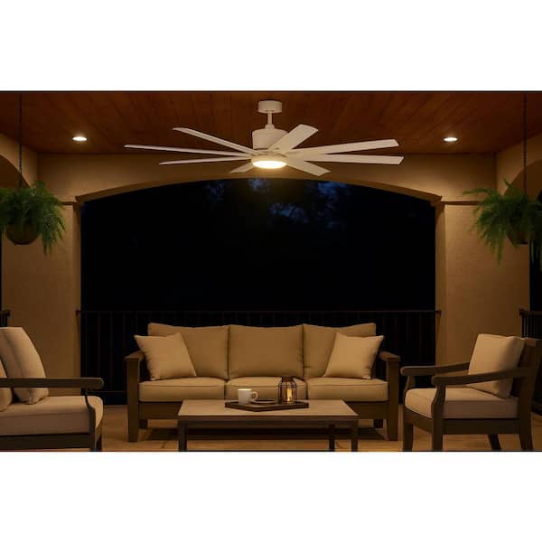 HINKLEY Vantage 66.0 in. Indoor/Outdoor Integrated LED Matte White Ceiling Fan with Remote Control
