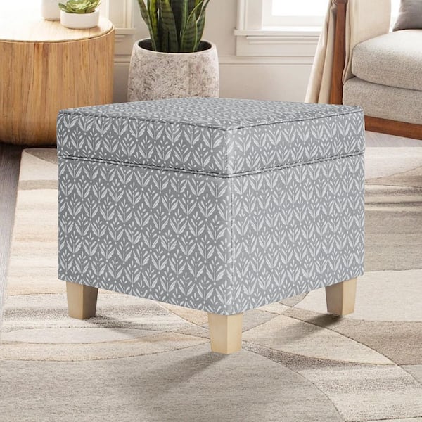 Homepop Light Gray Print Upholstered Square Storage Ottoman