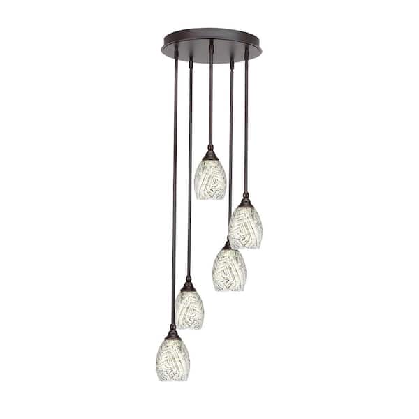 Unbranded Villa 5 Light Dark Granite Pendant, Cluster Pendant Light with 5 in. Natural Fusion Glass Shades, No Bulbs Included