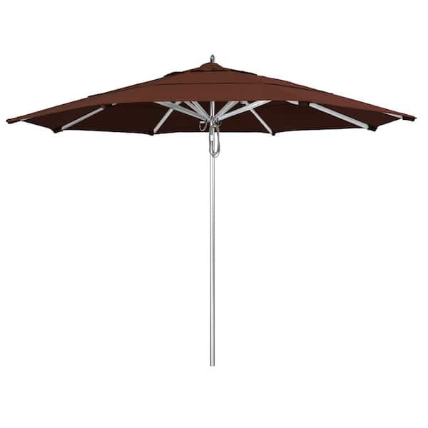 California Umbrella 11 ft. Silver Aluminum Commercial Market Patio Umbrella with Pulley Lift in Bay Brown Sunbrella