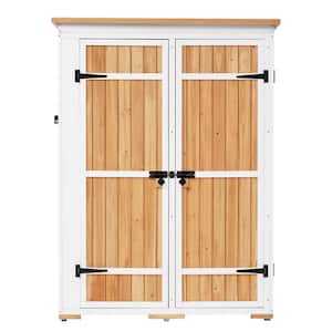4.1 ft. W x 2.1 ft. D Natural Brown Wood Shed with Waterproof Asphalt Roof, 4 Lockable Doors, Shelves (8.61 sq. ft.)