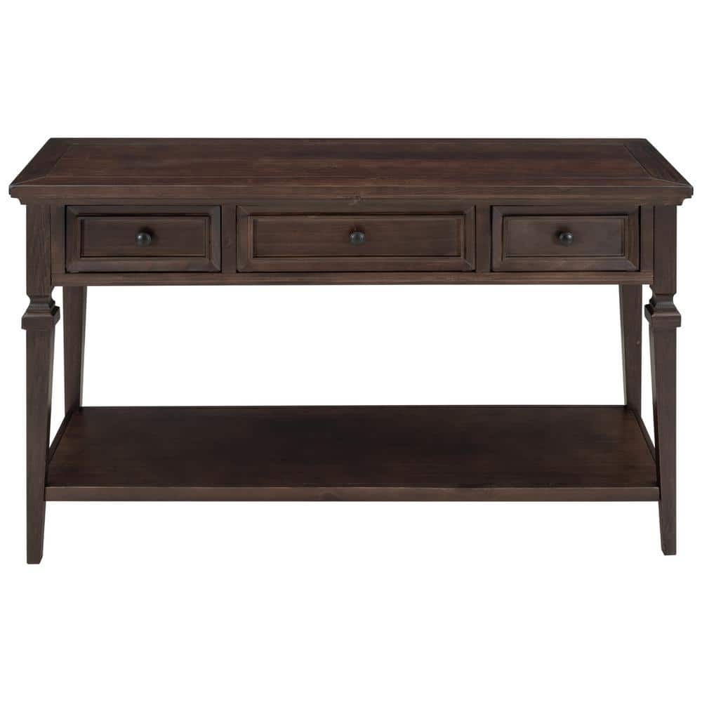 ANBAZAR Espresso 50 in. Rectangle Retro Console Table with 3Drawers