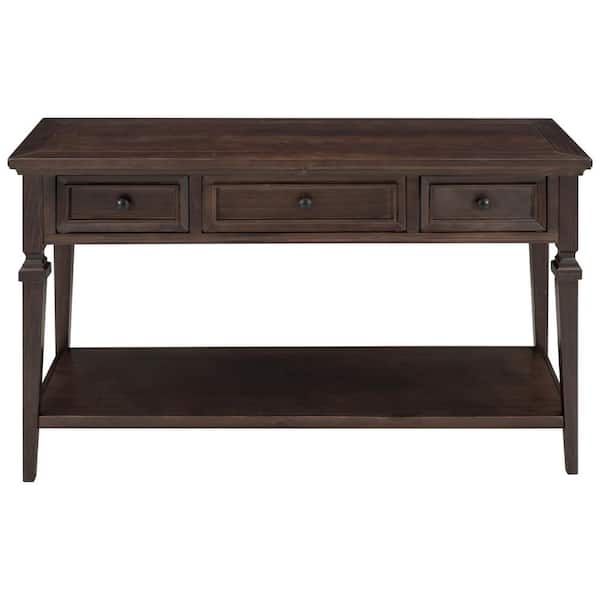 ANBAZAR Espresso 50 in. Rectangle Retro Console Table with 3-Drawers and Shelf Wood Entryway Sofa Table for Living Room Hallway