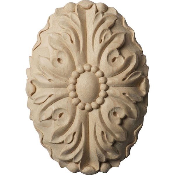 Ekena Millwork 1 in. x 3-1/2 in. x 4-7/8 in. Unfinished Wood Alder Ashford Oval Rosette